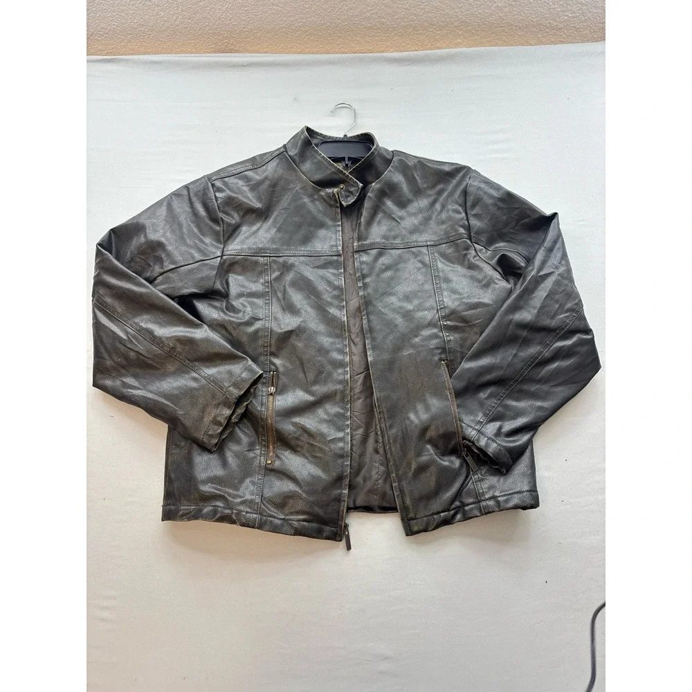 Arizona Jean Company Mens Brown Faux Leather Racer Jacket Distressed Size M